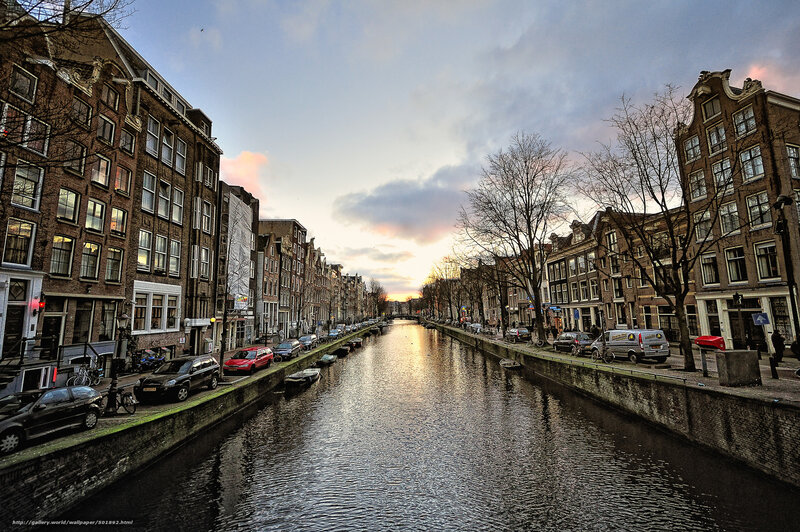 Amsterdam canal at sunset