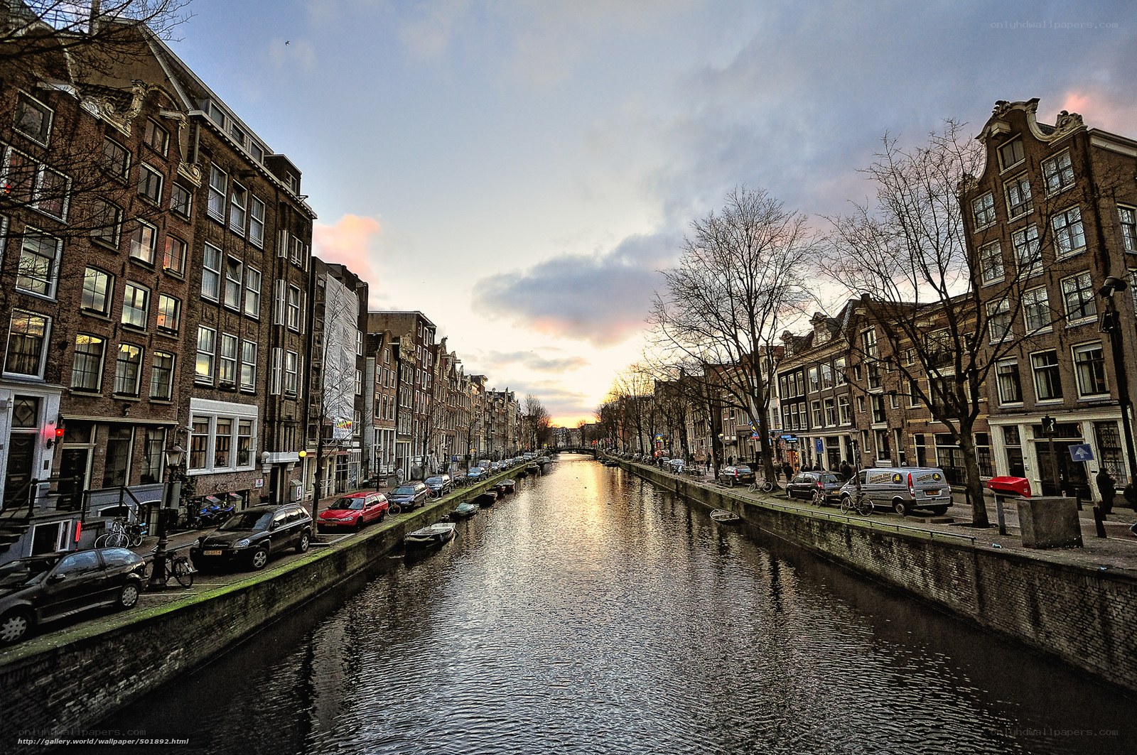 Amsterdam canal at sunset