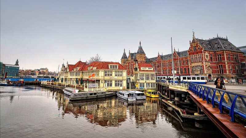Amsterdam Canal Scene — Blue, Calm
