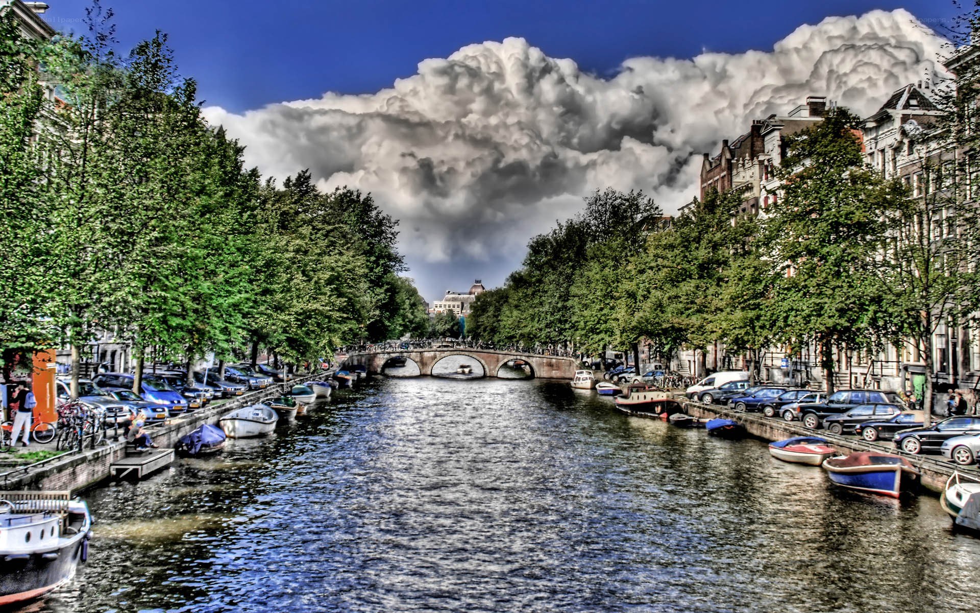 Amsterdam canal with bridge