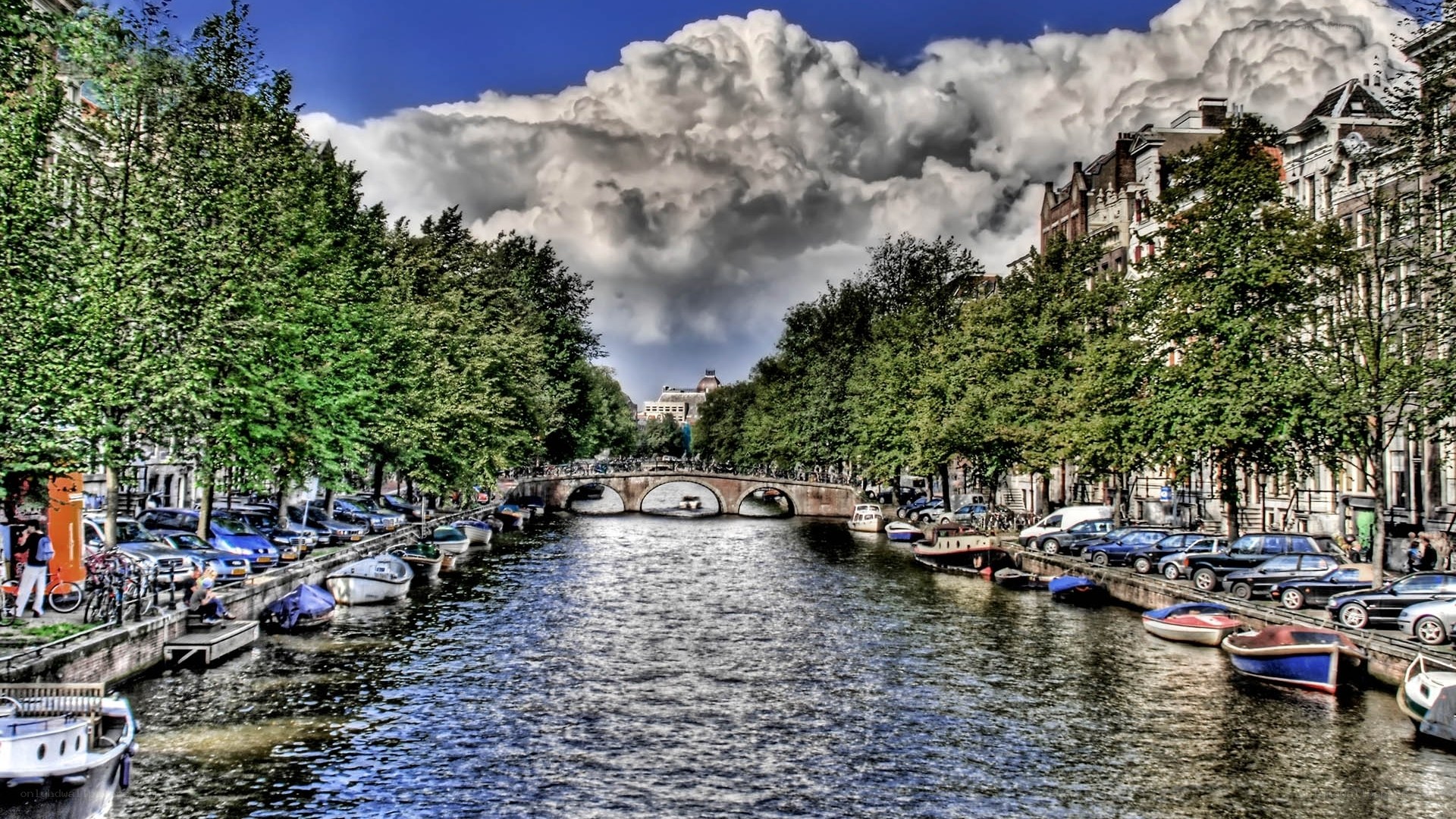Amsterdam canal with bridge