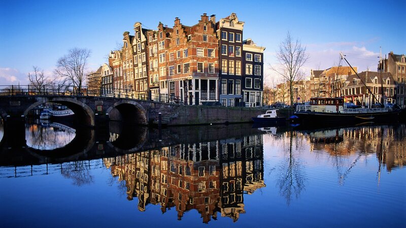 Amsterdam canal with historic buildings