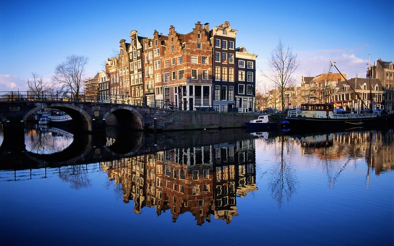 Amsterdam canal with historic buildings