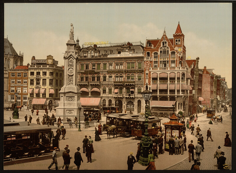 Amsterdam city square with tram