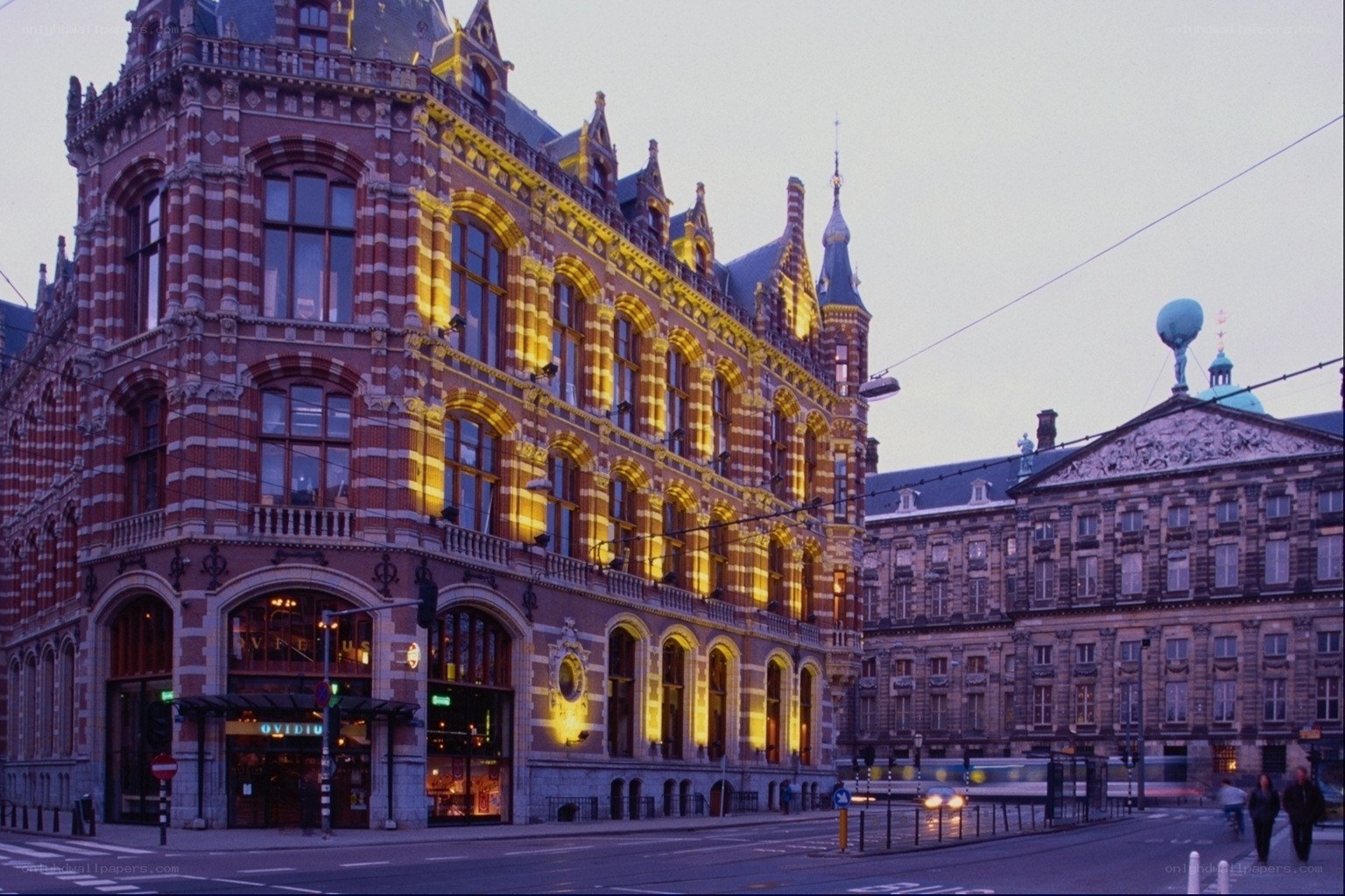 Amsterdam train station at dusk