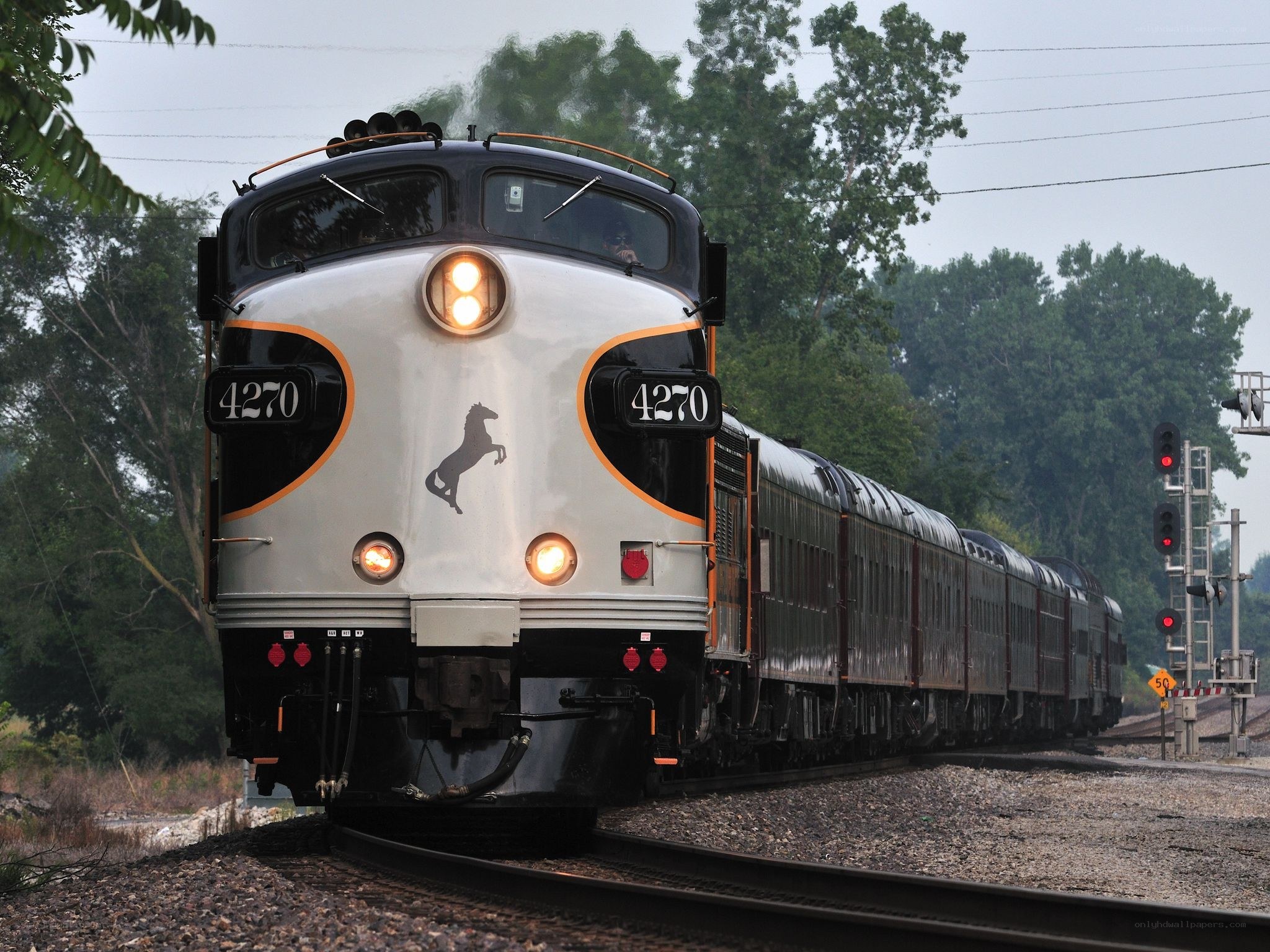 Amtrak train at a crossing