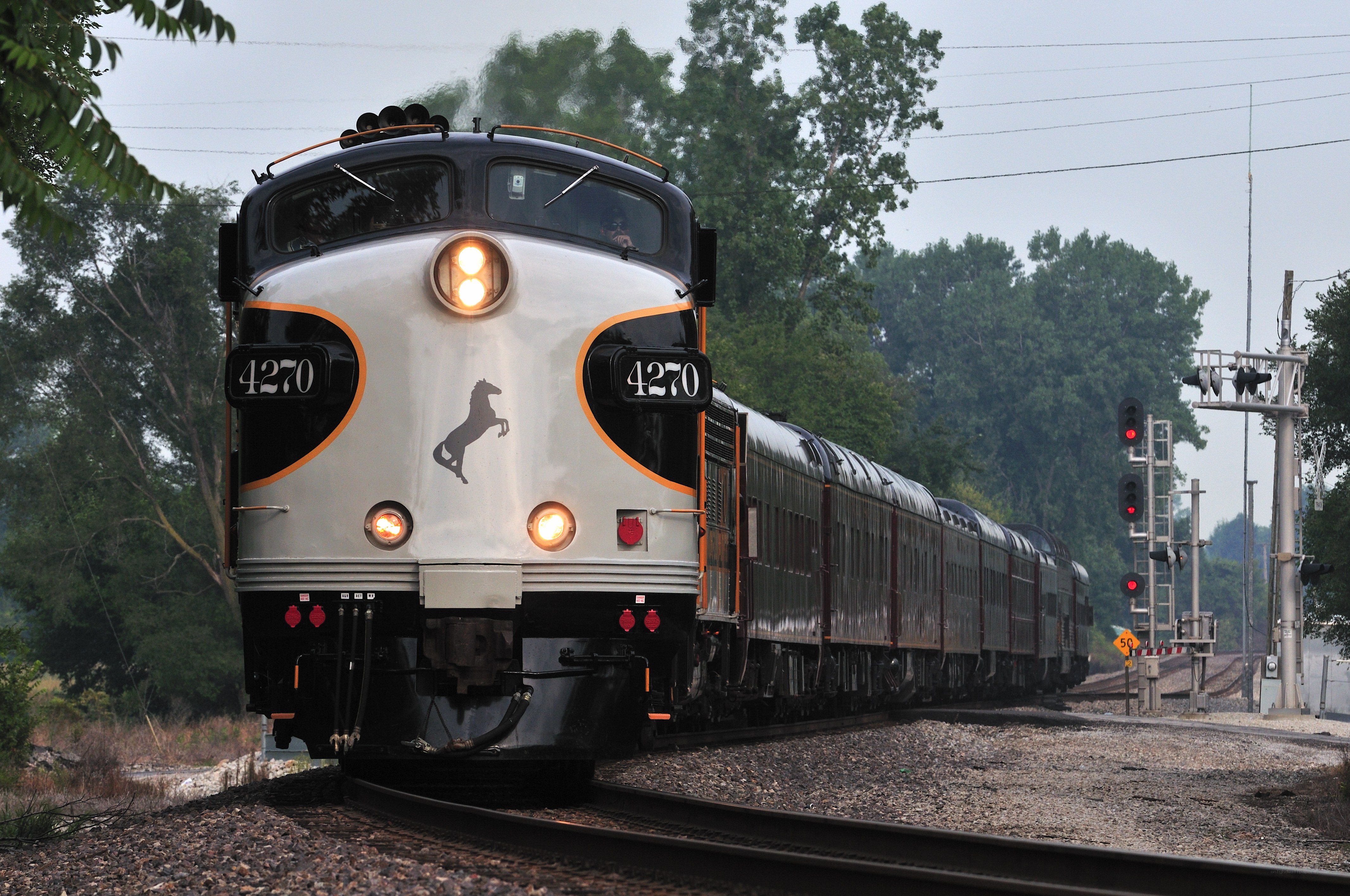 Amtrak train at crossing