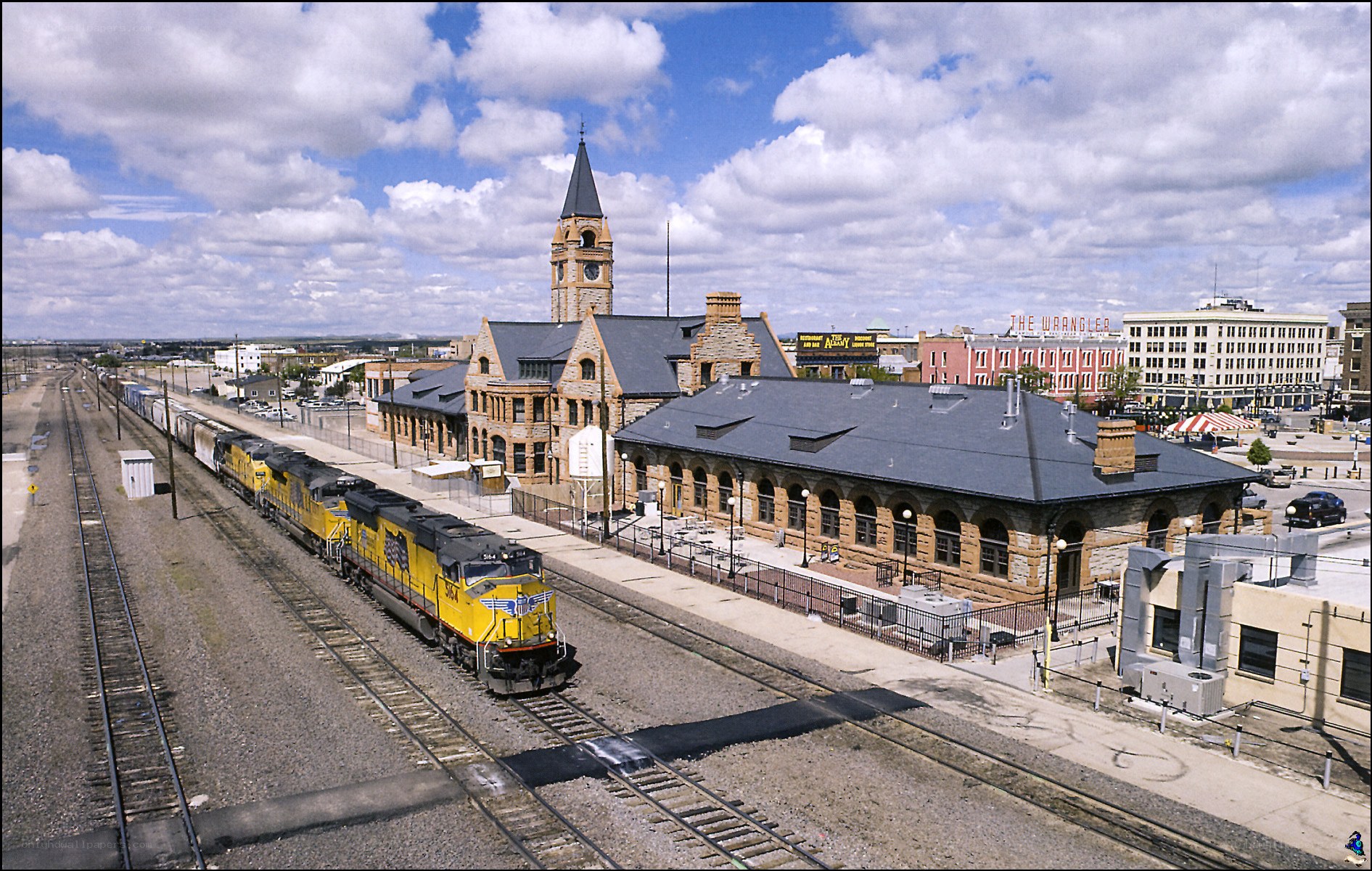 Amtrak train at historic station