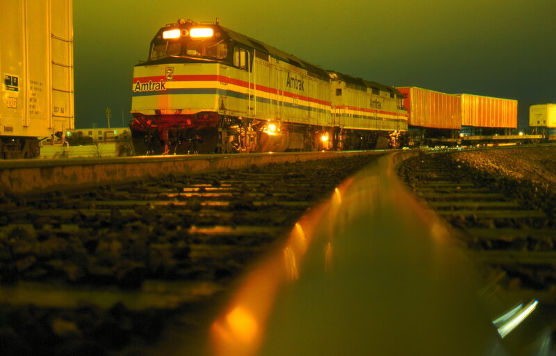 Amtrak train at night
