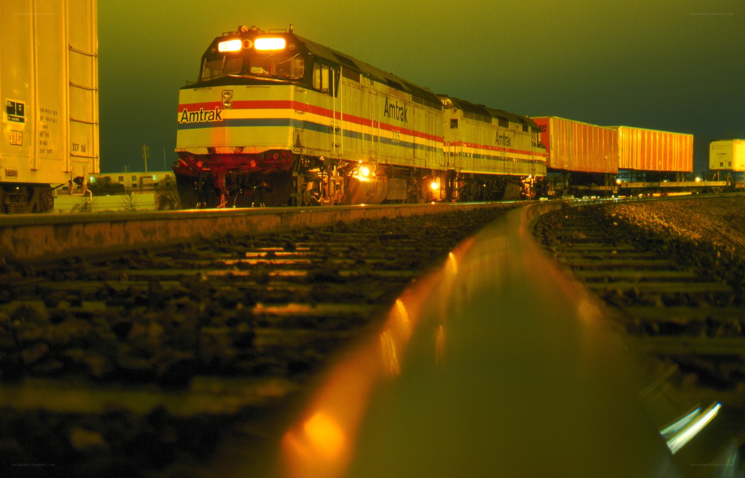 Amtrak train at night