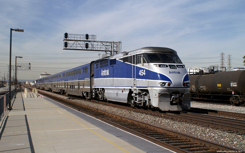 Amtrak Train at Station — Blue, Calm