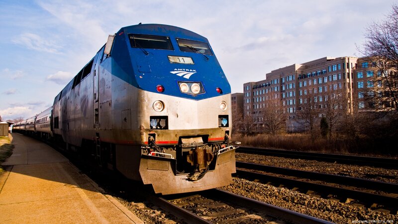 Amtrak Train at Station — Blue, Dramatic, Afternoon