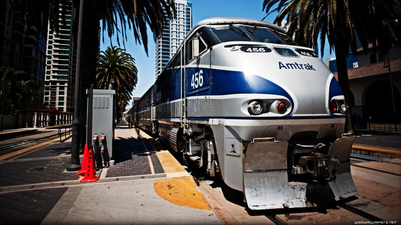 Amtrak Train at Station — Blue, Dramatic