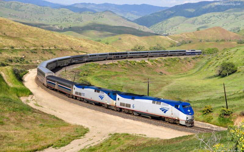 Amtrak Train in Hills — Green