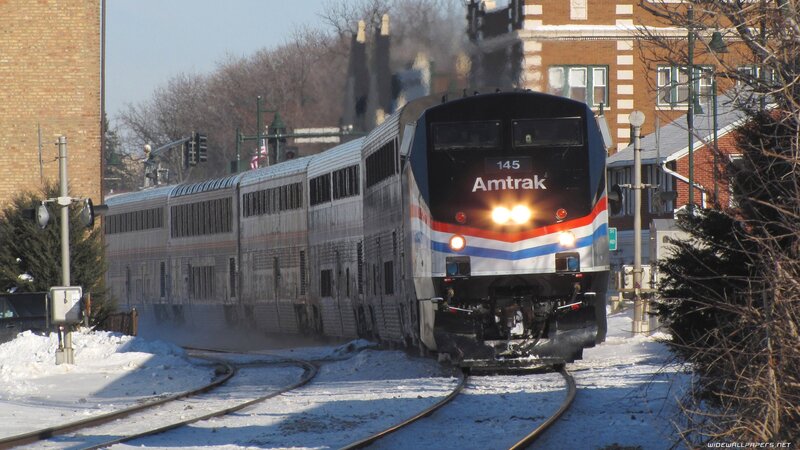Amtrak Train in Snow — Gray