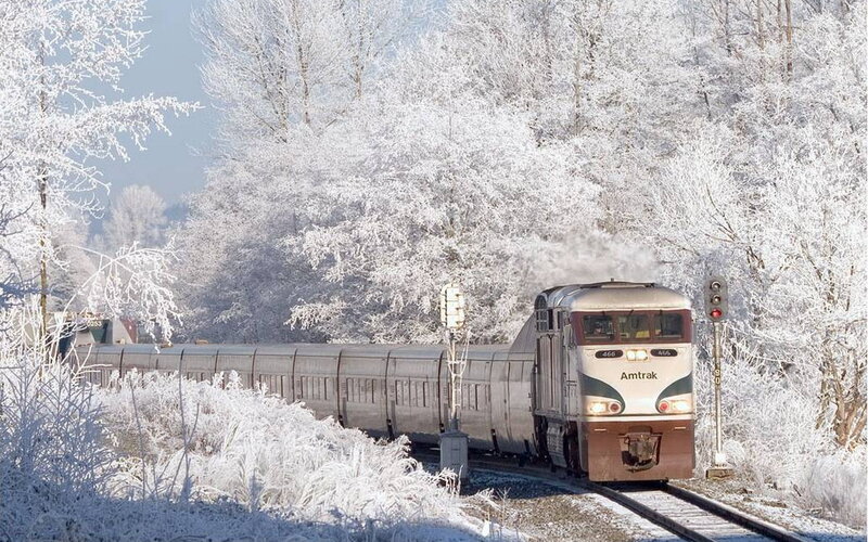 Amtrak Train in Snow