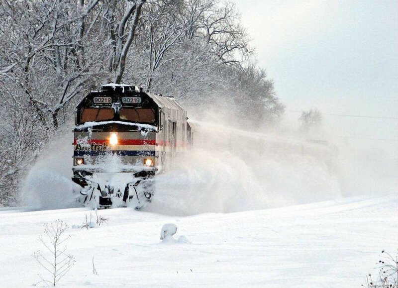 Amtrak Train in Snow — White, Cold