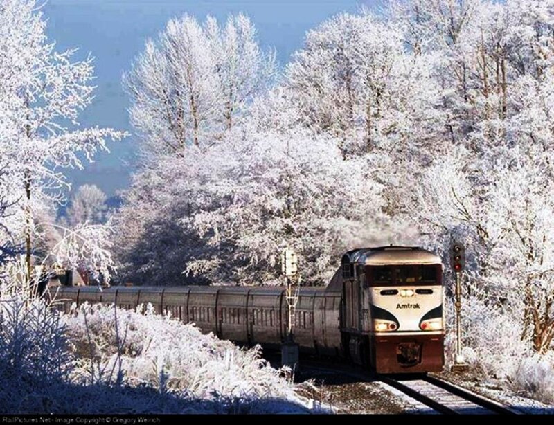 Amtrak Train in Snow — White