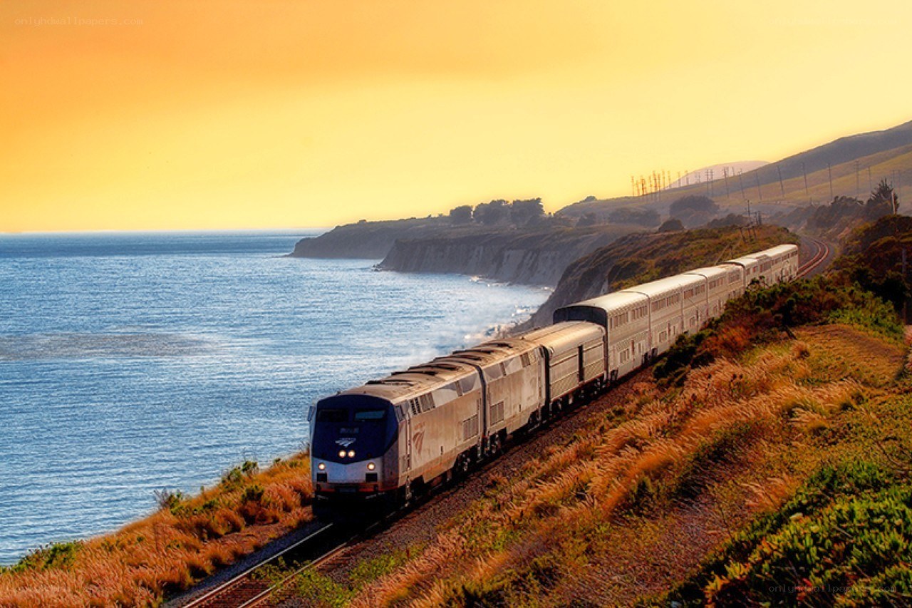 Amtrak train on coastal route