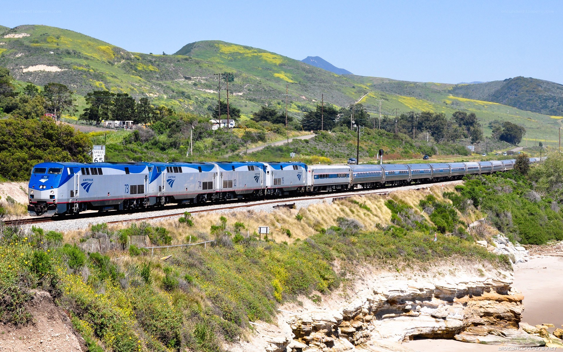 Amtrak train on coastal route