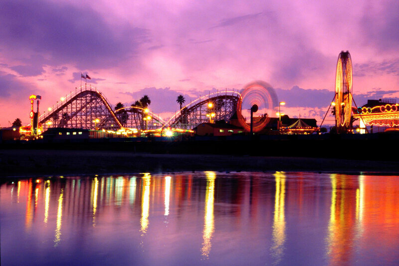 Amusement park at dusk