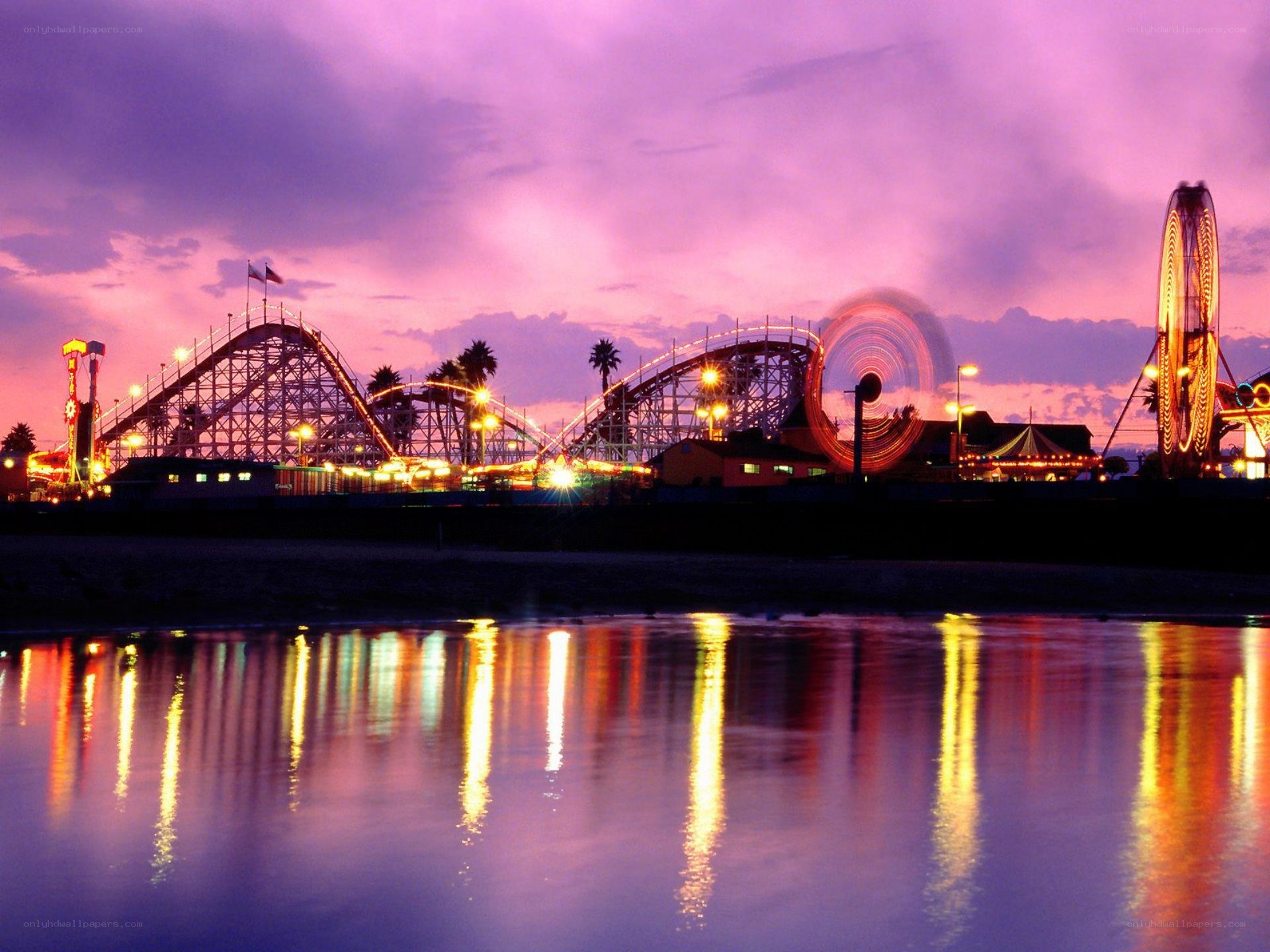 Amusement park at dusk