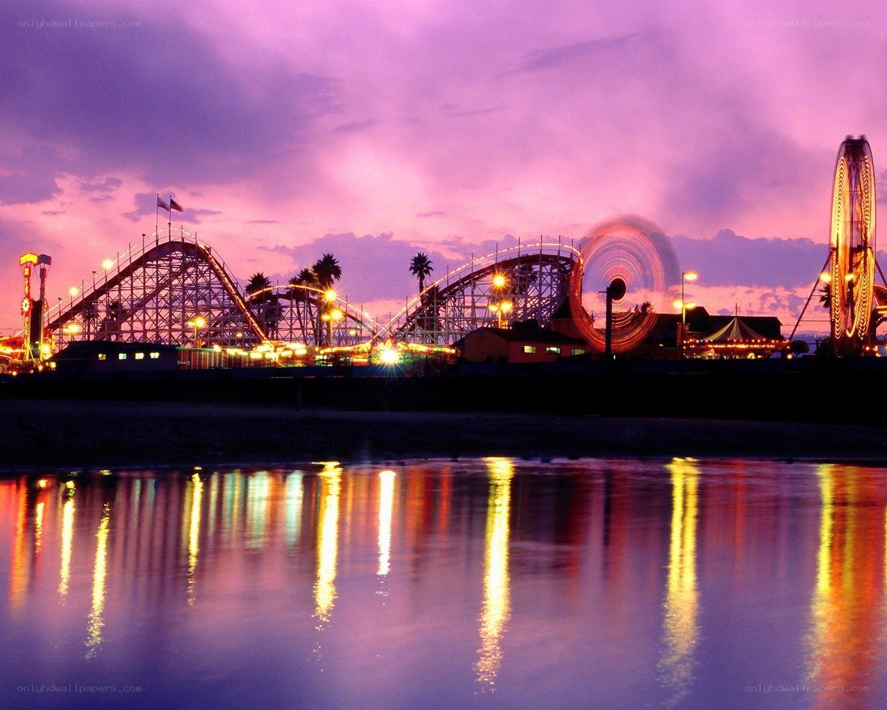 Amusement park at dusk