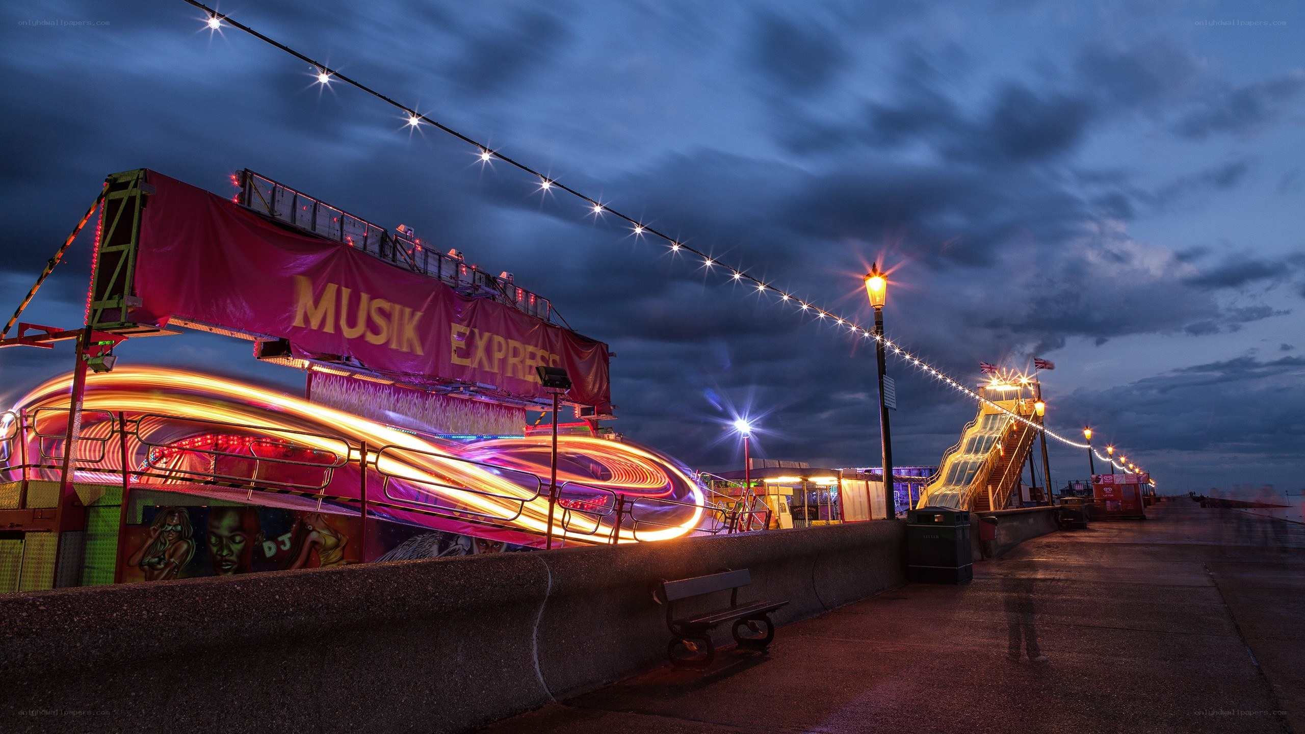 Amusement park at dusk