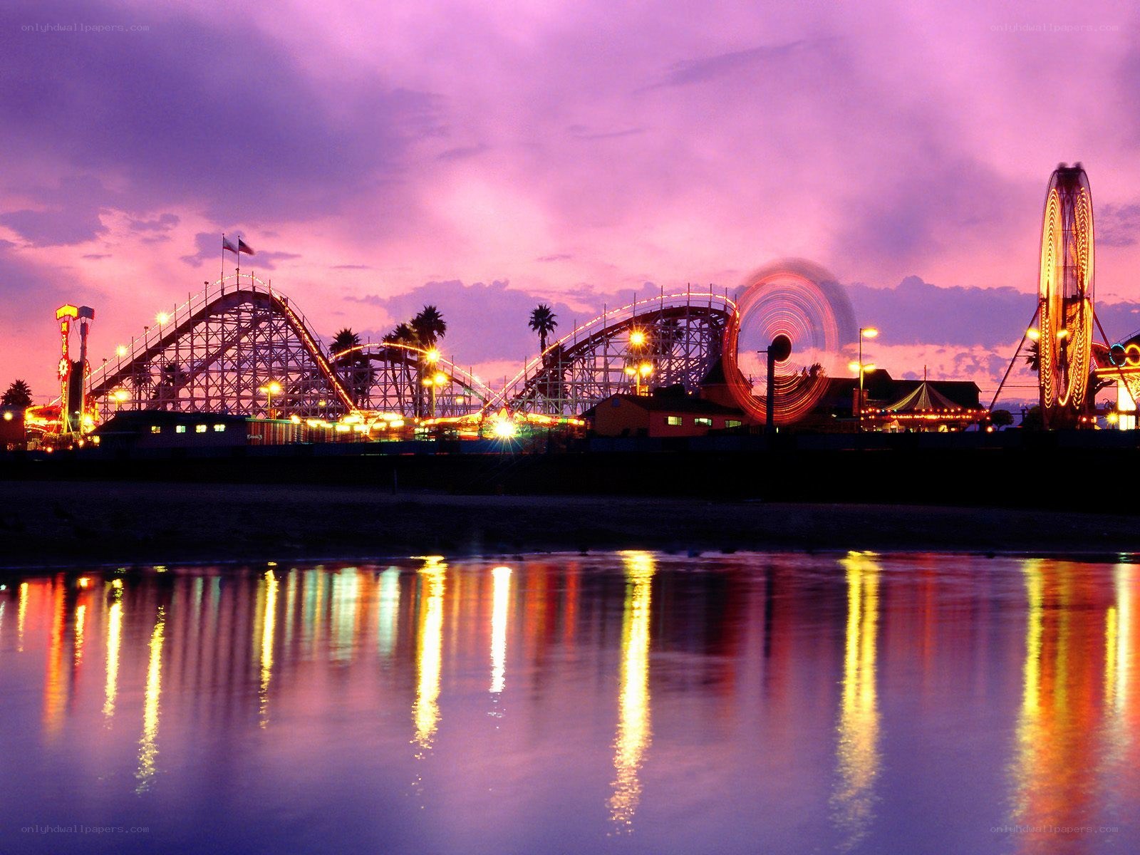 Amusement park at dusk