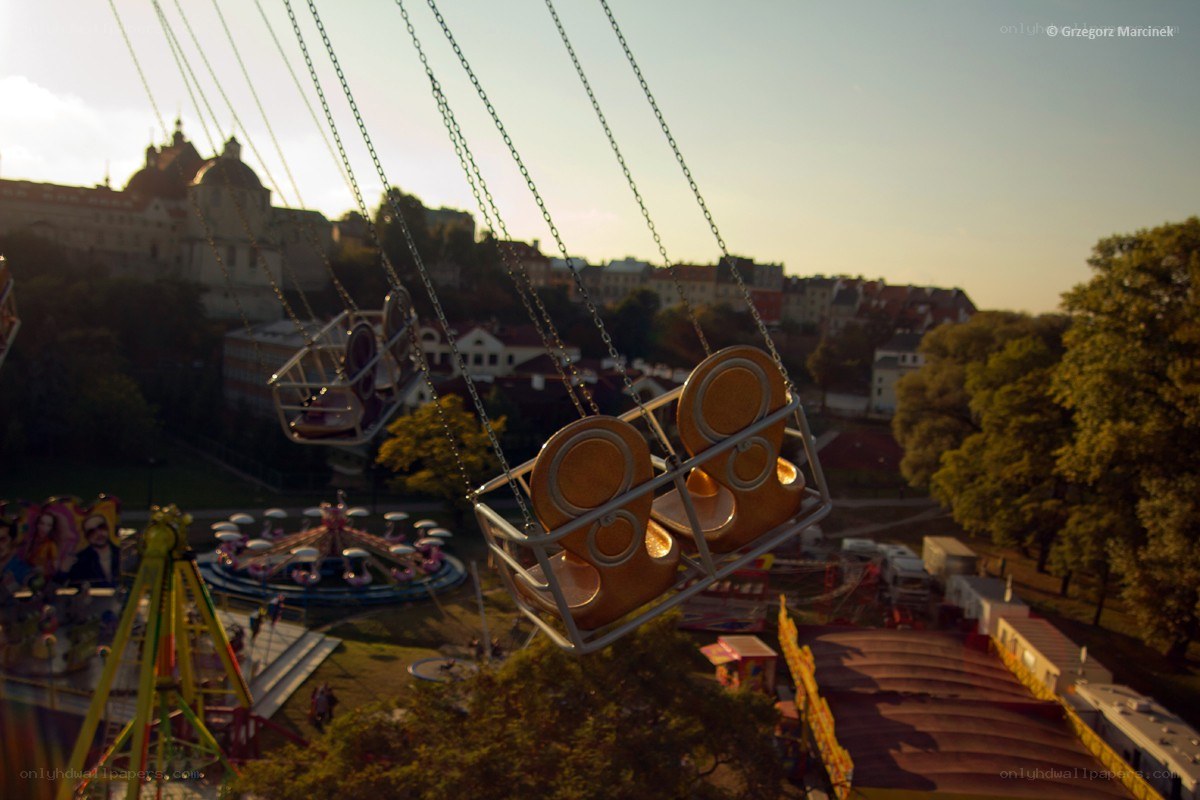 Amusement park at sunset