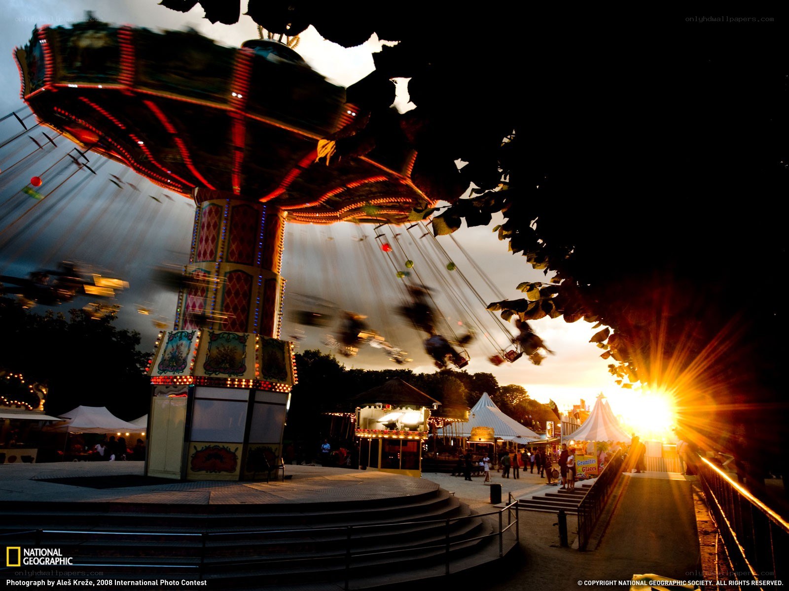 Amusement park at sunset