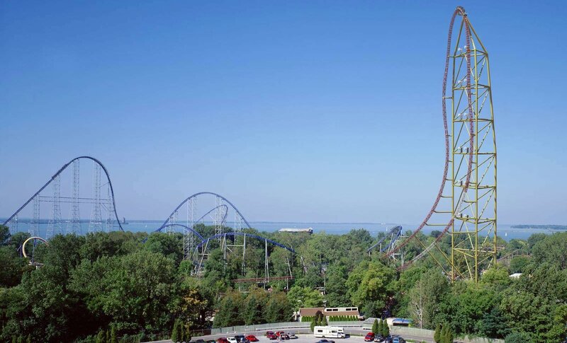 Amusement park with roller coasters