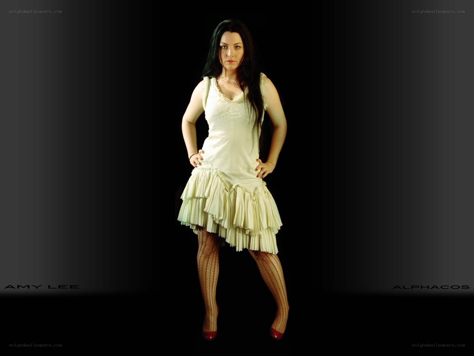 Amy Lee in white dress