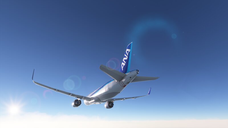 ANA Airplane in Flight — Blue