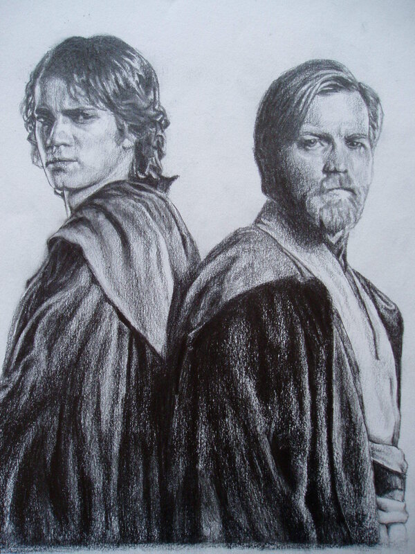 Anakin and Obi-Wan back to back