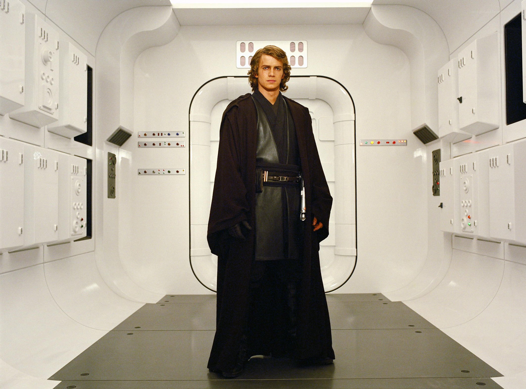 Anakin Skywalker in a spaceship corridor