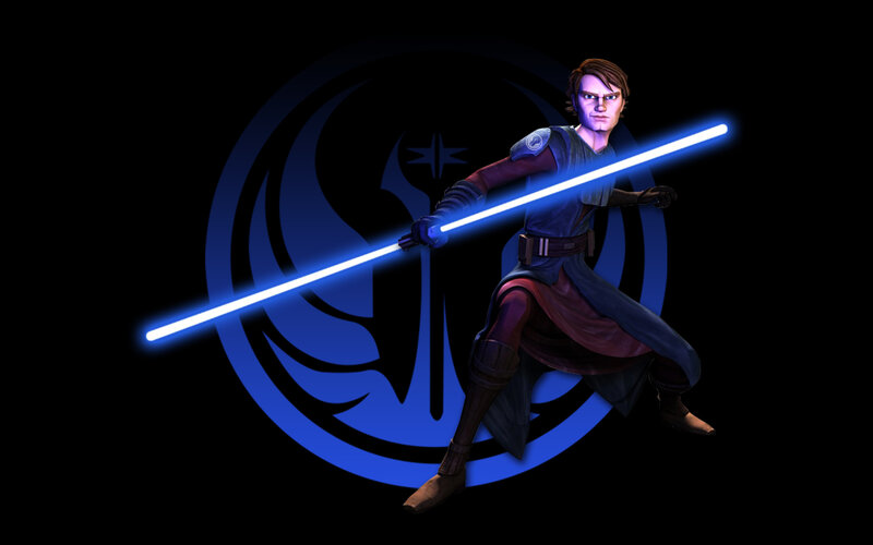 Anakin Skywalker with Lightsaber — Blue, Dramatic, 3d Render
