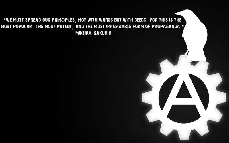 Anarchist quote with gear symbol