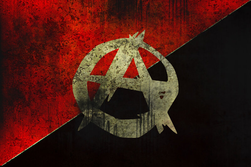 Anarchist symbol on red and black background