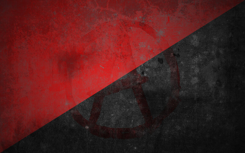 anarchist symbol on red and black background