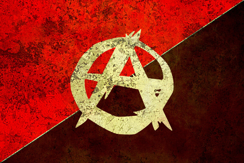 Anarchist symbol on red and black background