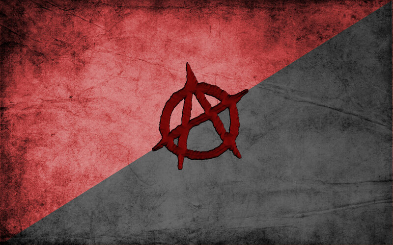 Anarchist symbol on red and gray background
