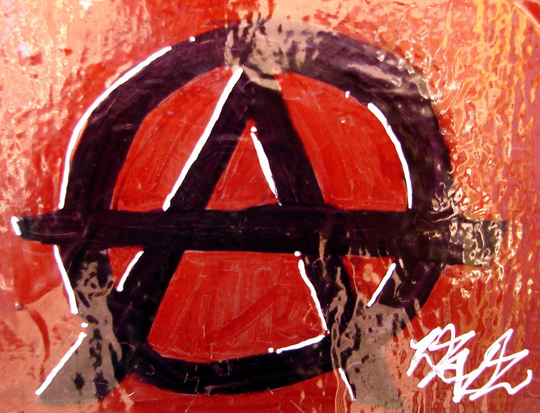 Anarchist symbol on red background