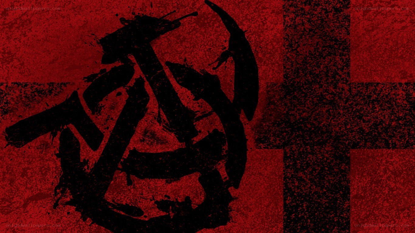 Anarchist symbol on red background