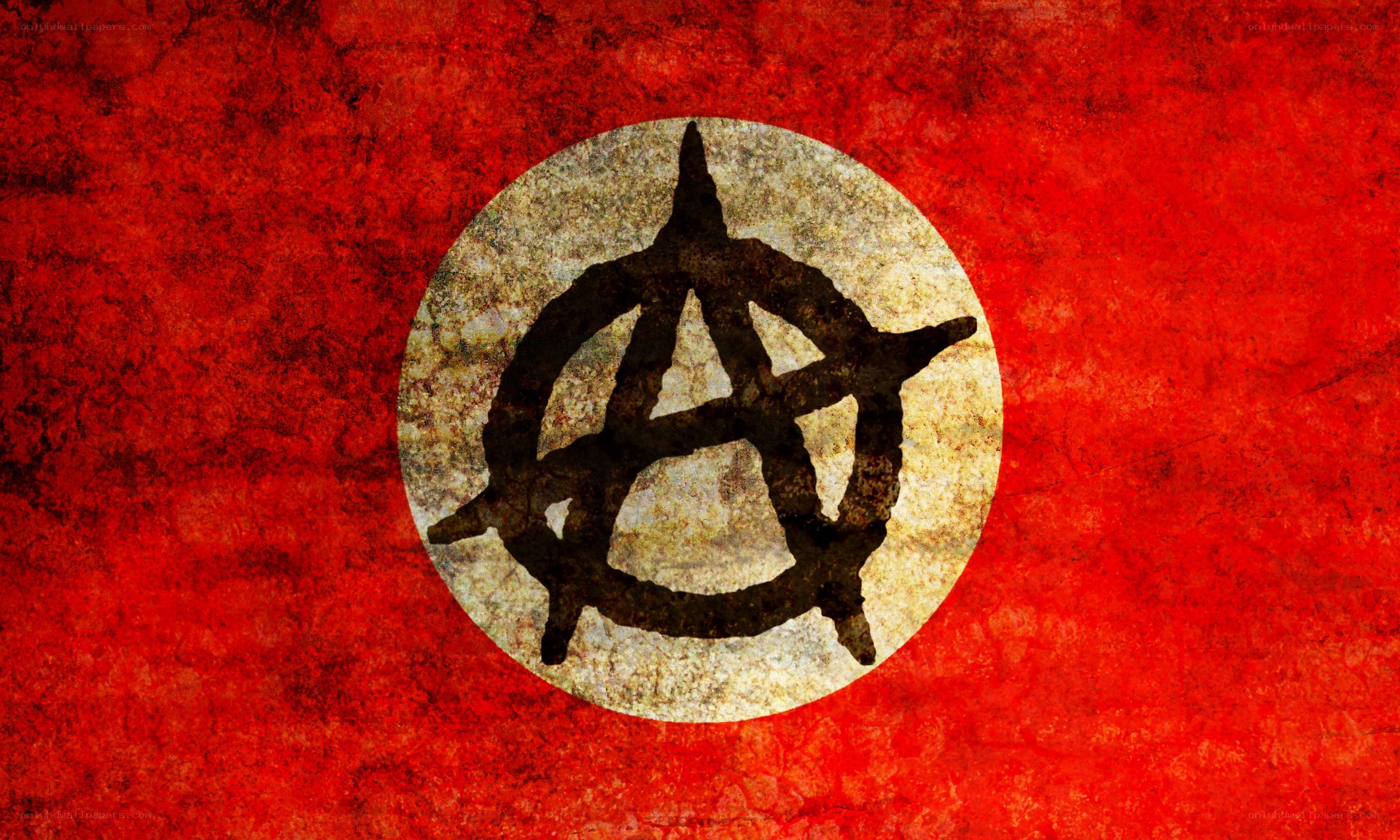 Anarchist symbol on red background