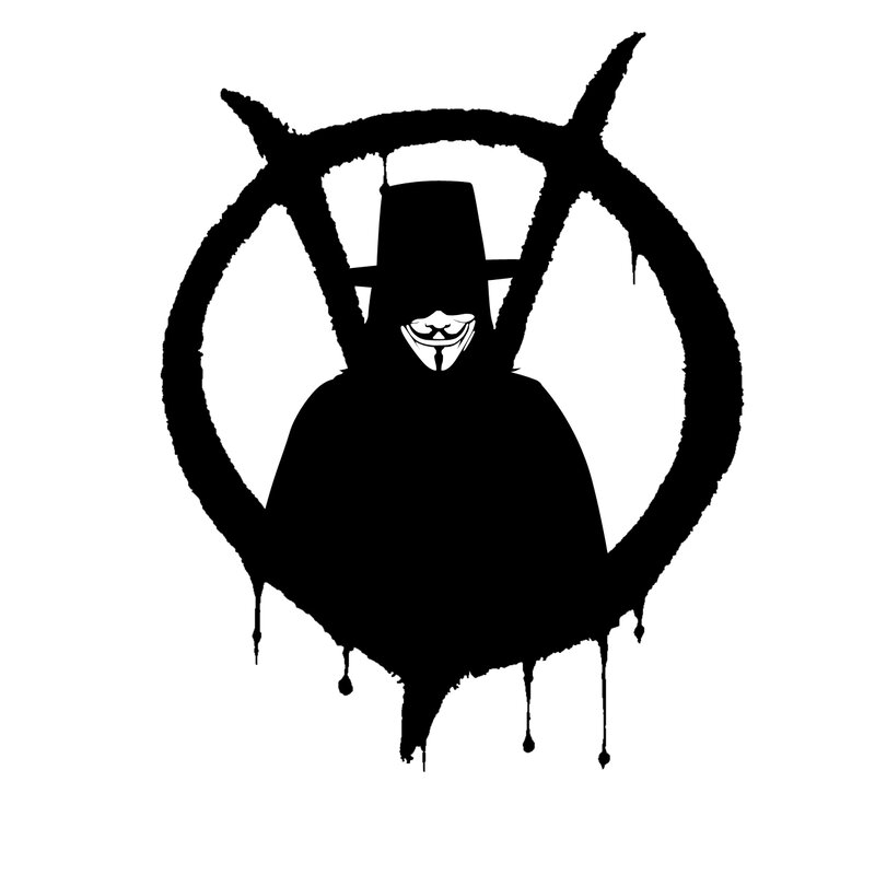 Anarchist symbol with Guy Fawkes mask