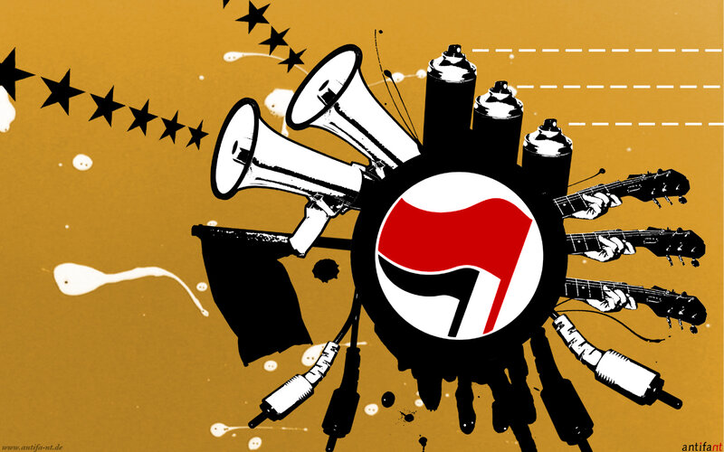 Anarchist symbol with protest tools