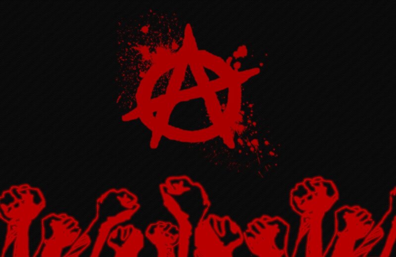 Anarchist symbol with raised fists