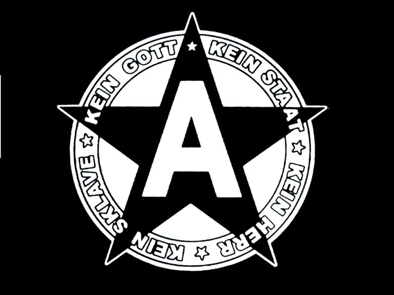Anarchist symbol with slogan