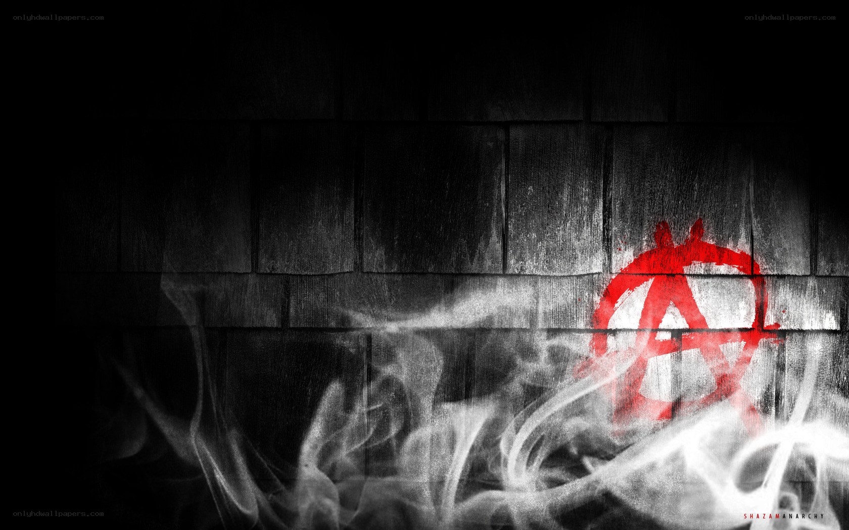 Anarchy symbol on wooden wall